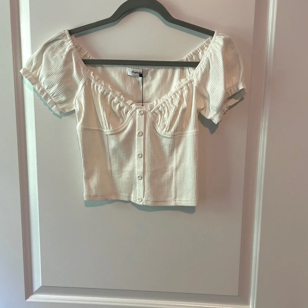 Crybaby Y2K Lolita Ribbed White Ribbed Button-Up Top - Picture 5 of 8
